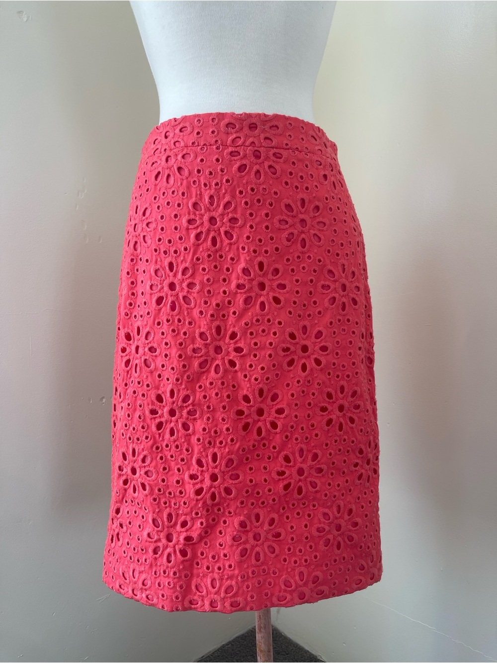 J. Crew Coral Eyelet Pencil midi Skirt